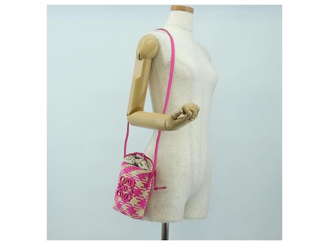LOEWE Anagram Shoulder Bag Raffia Pink - vista 22