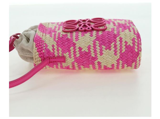 LOEWE Anagram Shoulder Bag Raffia Pink - vista 3