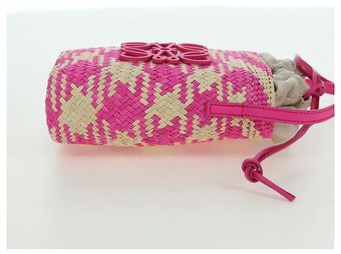 LOEWE Anagram Shoulder Bag Raffia Pink - vista 4