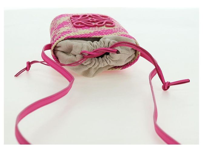 LOEWE Anagram Shoulder Bag Raffia Pink - vista 6