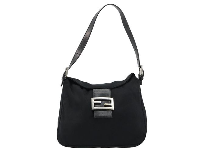 FENDI Mamma Baguette Schultertasche Nylon Schwarz Silber - Ansicht 13