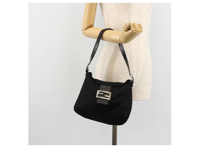 FENDI Mamma Baguette Schultertasche Nylon Schwarz Silber - Ansicht 23