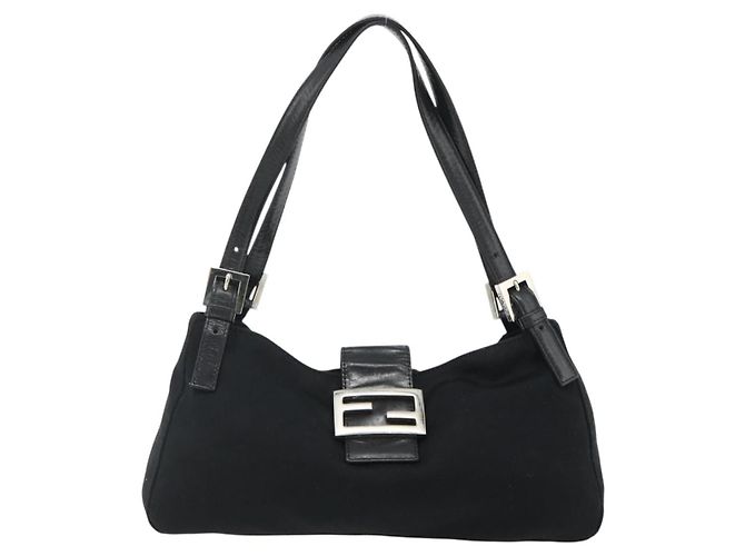 FENDI Mamma Baguette Shoulder Bag Nylon Black Silver - vista 13