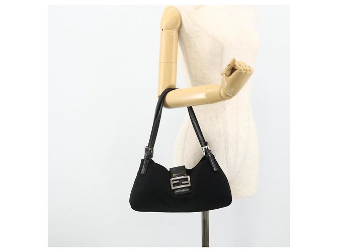 FENDI Mamma Baguette Shoulder Bag Nylon Black Silver - vista 22