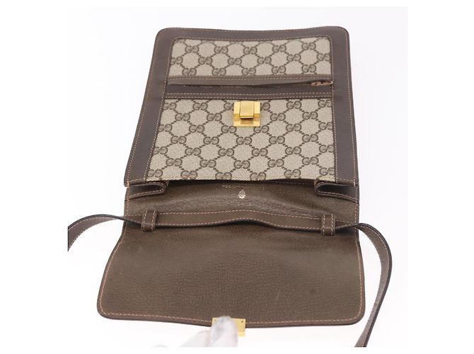 GUCCI GG Supreme Web Sherry Line Shoulder Bag PVC Beige Gold - vista 10