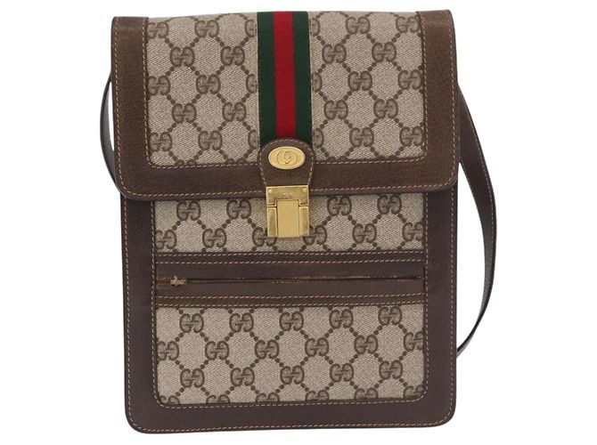 GUCCI GG Supreme Web Sherry Line Shoulder Bag PVC Beige Gold - vista 13