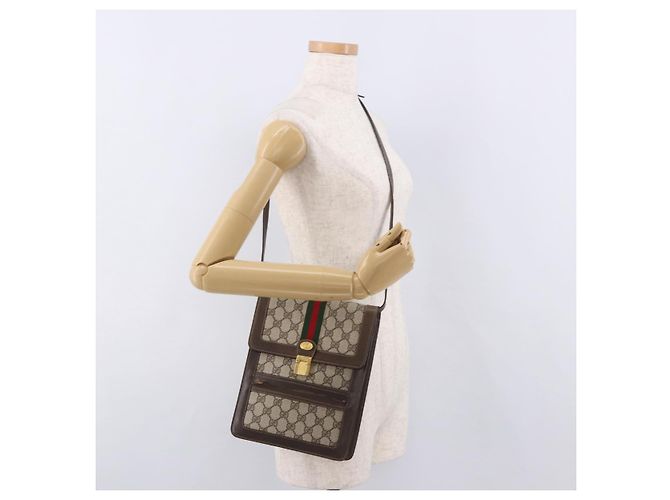 GUCCI GG Supreme Web Sherry Line Shoulder Bag PVC Beige Gold - vista 22