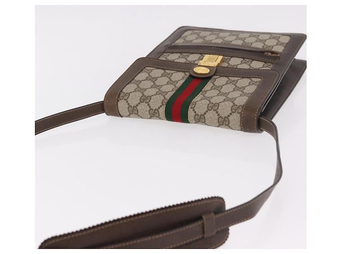 GUCCI GG Supreme Web Sherry Line Shoulder Bag PVC Beige Gold - vista 6