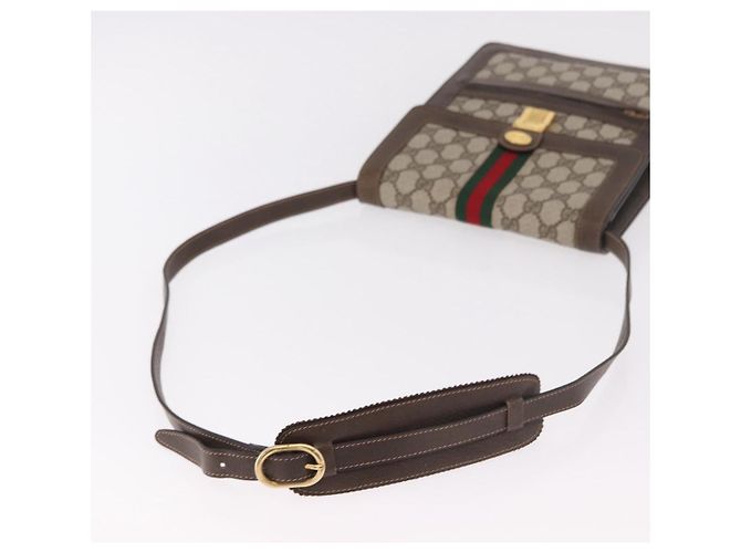 GUCCI GG Supreme Web Sherry Line Shoulder Bag PVC Beige Gold - vista 7