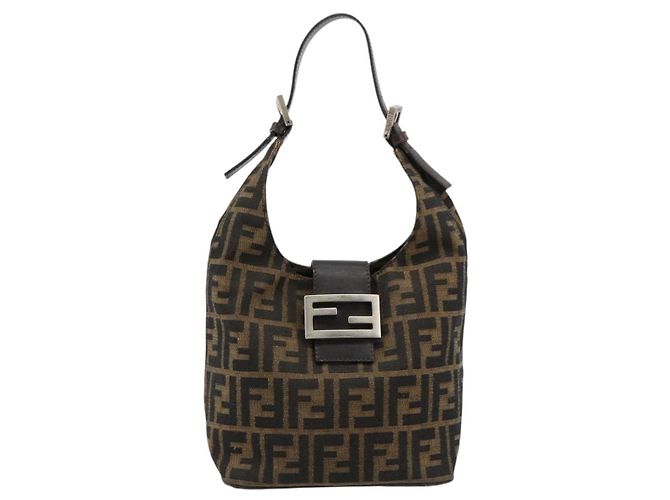 FENDI Zucca Canvas Hand Bag Brown Black Silver - vista 2
