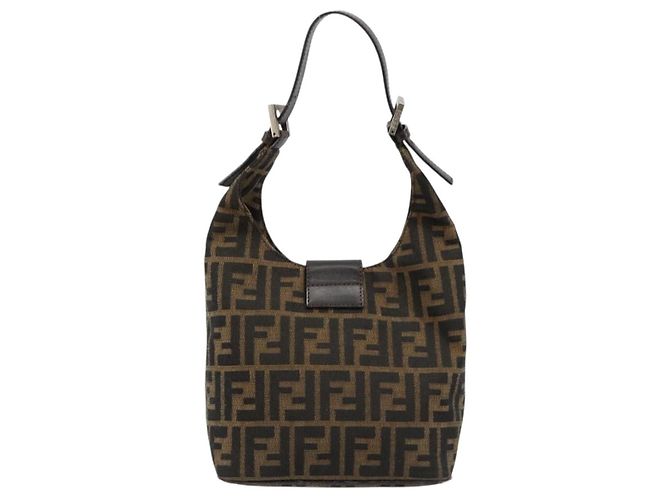 FENDI Zucca Canvas Hand Bag Brown Black Silver - vista 3
