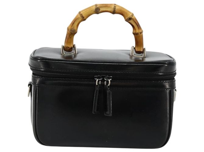 GUCCI Bamboo Vanity Hand Bag Leather Black Silver - vista 13