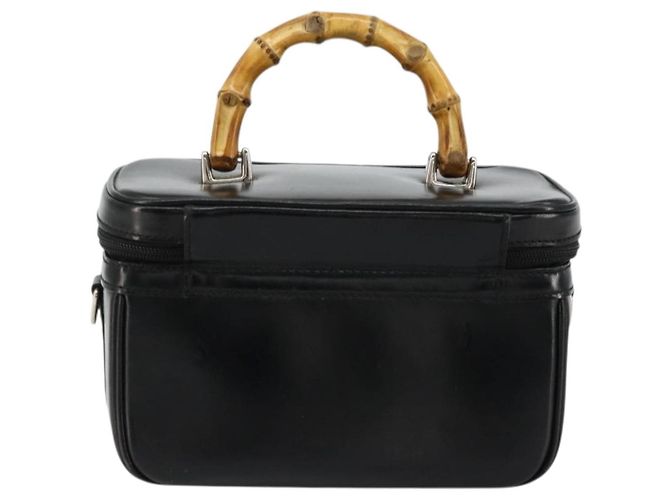 GUCCI Bamboo Vanity Hand Bag Leather Black Silver - vista 2