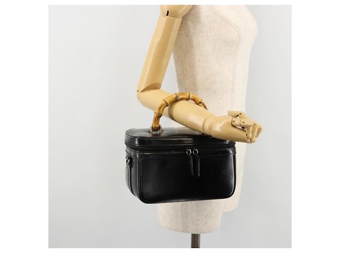 GUCCI Bamboo Vanity Hand Bag Leather Black Silver - vista 26