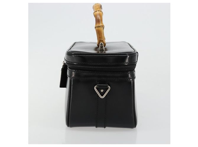 GUCCI Bamboo Vanity Hand Bag Leather Black Silver - vista 4