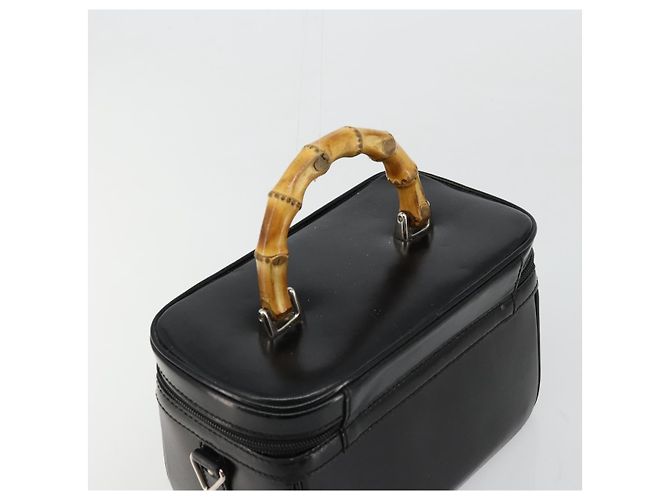 GUCCI Bamboo Vanity Hand Bag Leather Black Silver - vista 6