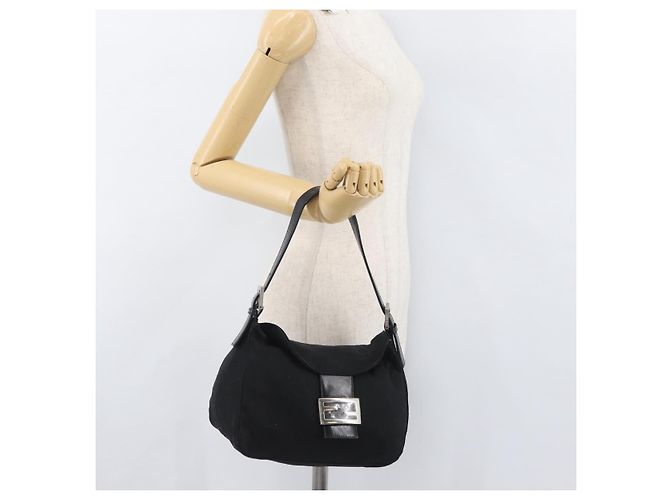 FENDI Mamma Baguette Shoulder Bag Nylon Black Silver - vista 25