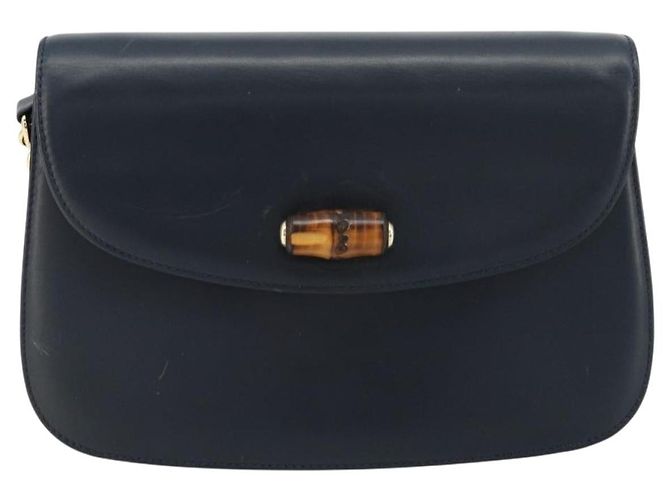 GUCCI Bamboo Chain Shoulder Bag Leather Navy Gold - vista 2