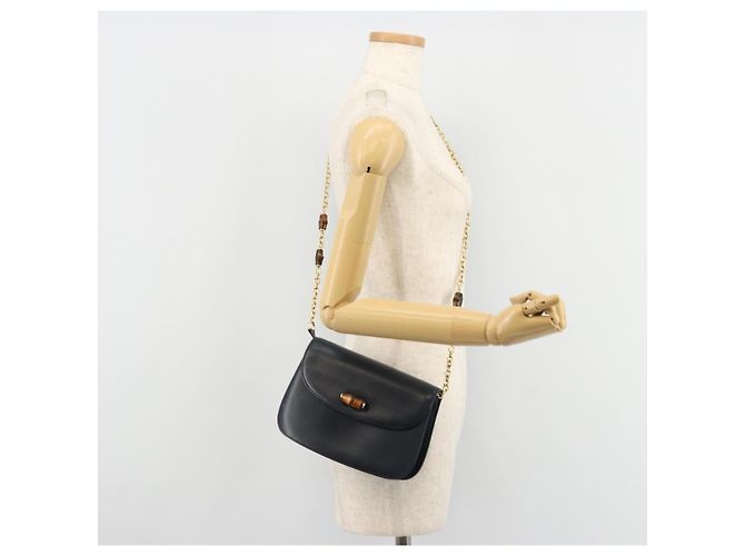 GUCCI Bamboo Chain Shoulder Bag Leather Navy Gold - vista 23