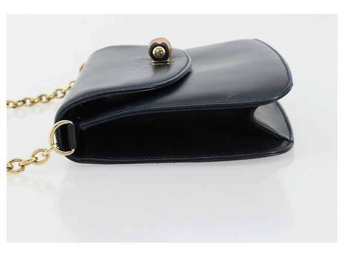 GUCCI Bamboo Chain Shoulder Bag Leather Navy Gold - vista 5