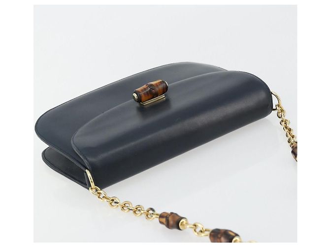 GUCCI Bamboo Chain Shoulder Bag Leather Navy Gold - vista 6
