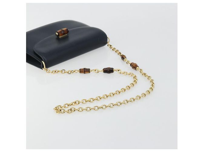 GUCCI Bamboo Chain Shoulder Bag Leather Navy Gold - vista 7