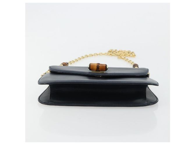 GUCCI Bamboo Chain Shoulder Bag Leather Navy Gold - vista 9
