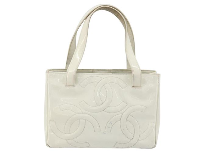 CHANEL Triple Coco Hand Bag Patent leather White CC - vista 3