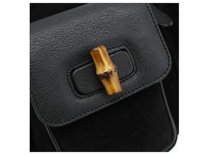 GUCCI Bamboo Backpack Suede Leather Black Gold - vista 16