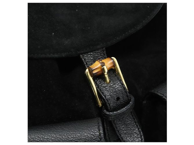 GUCCI Bamboo Backpack Suede Leather Black Gold - vista 17
