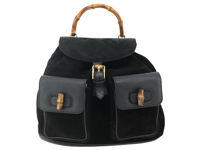 GUCCI Bamboo Backpack Suede Leather Black Gold - vista 2