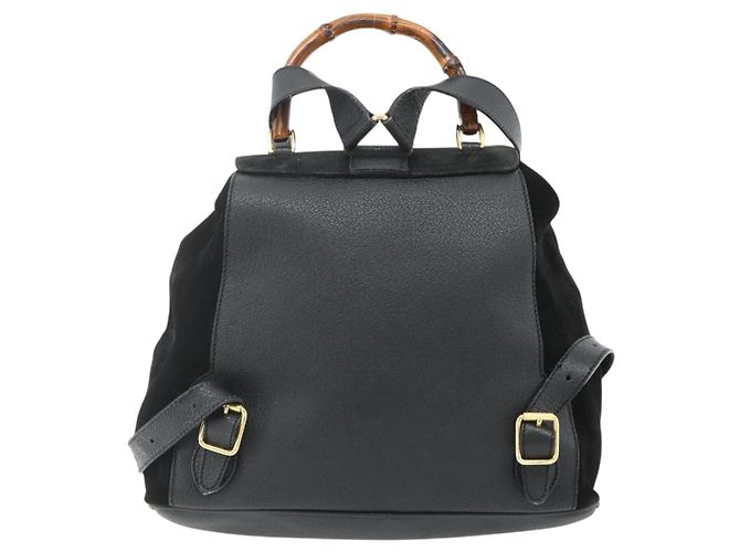 GUCCI Bamboo Backpack Suede Leather Black Gold - vista 3
