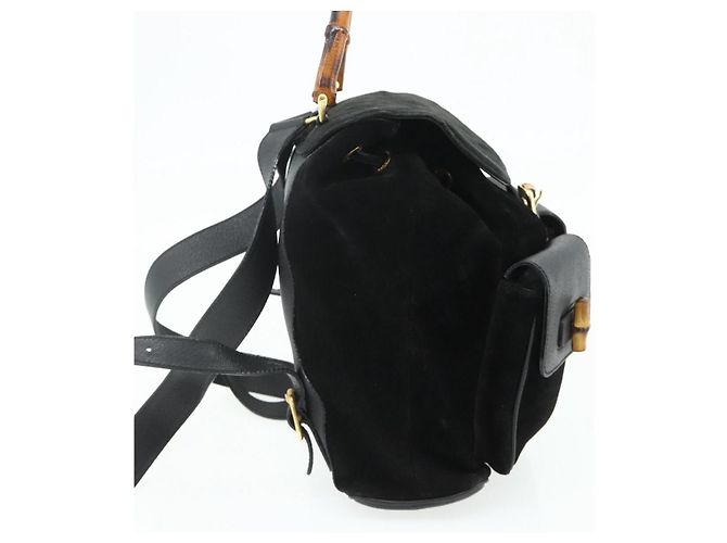 GUCCI Bamboo Backpack Suede Leather Black Gold - vista 4