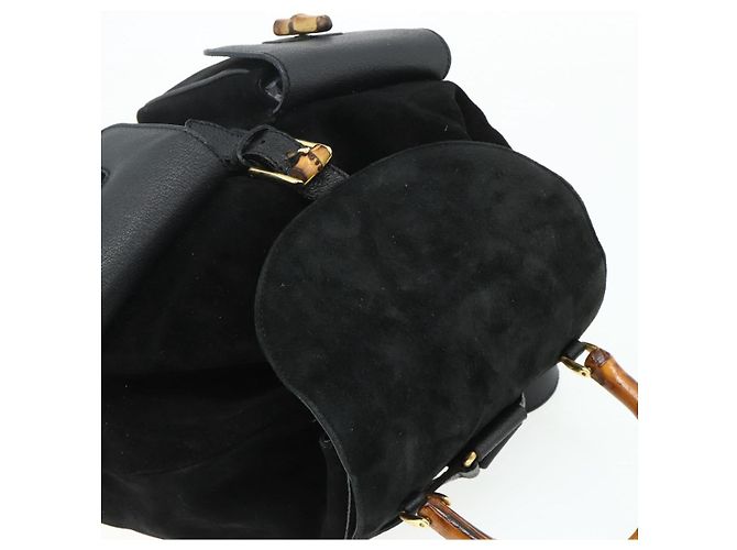 GUCCI Bamboo Backpack Suede Leather Black Gold - vista 6