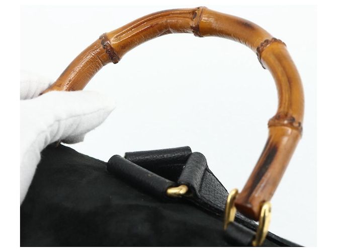 GUCCI Bamboo Backpack Suede Leather Black Gold - vista 8