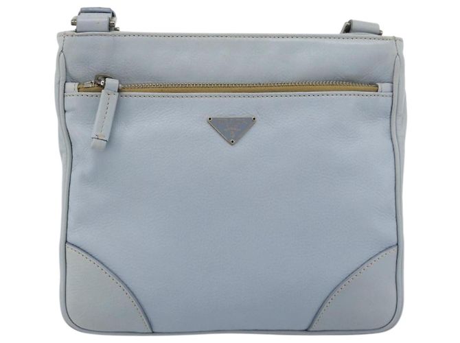 PRADA Bolsa de ombro em couro azul claro prateada - vista 13