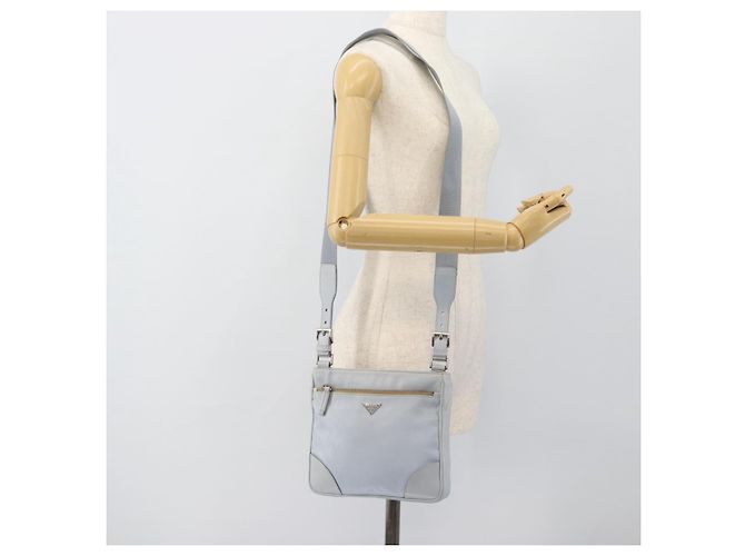 PRADA Bolsa de ombro em couro azul claro prateada - vista 23