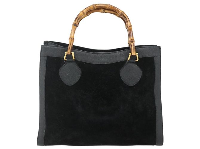 GUCCI Bamboo Hand Bag Suede Black Gold 002 0260 - vista 13