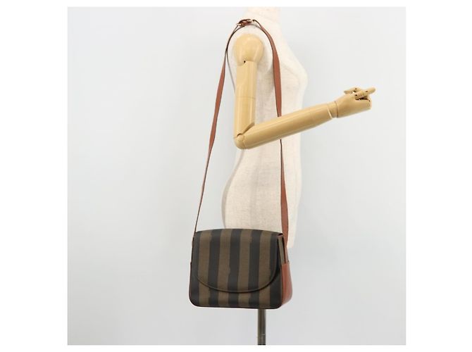 FENDI Pecan Canvas Shoulder Bag PVC Black Brown - vista 22