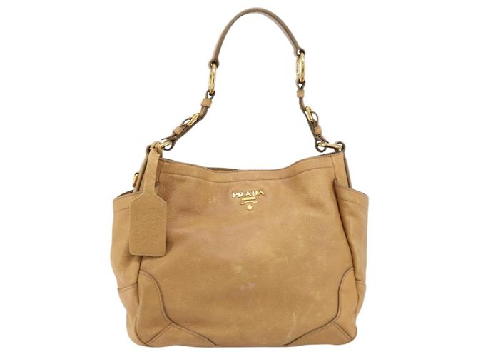 PRADA Shoulder Bag Leather Beige Gold - vista 13