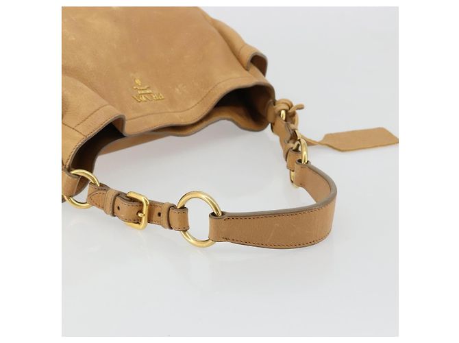PRADA Shoulder Bag Leather Beige Gold - vista 7