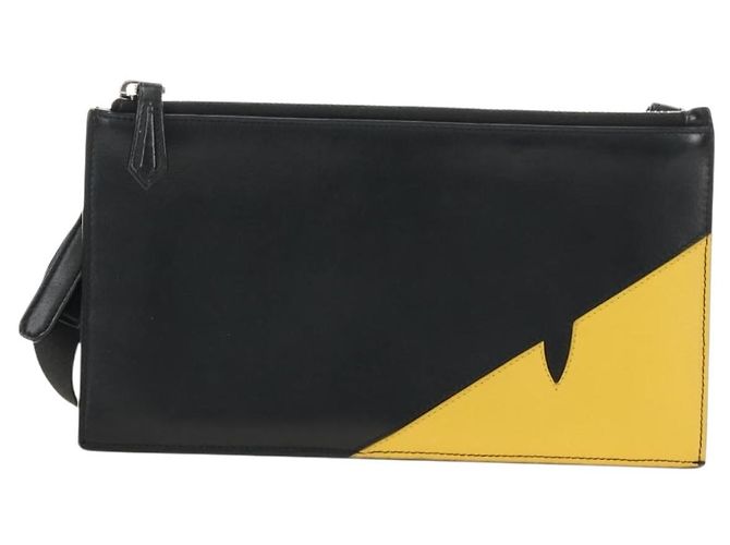FENDI Bugs Monster Shoulder Bag Leather Black Silver - vista 13