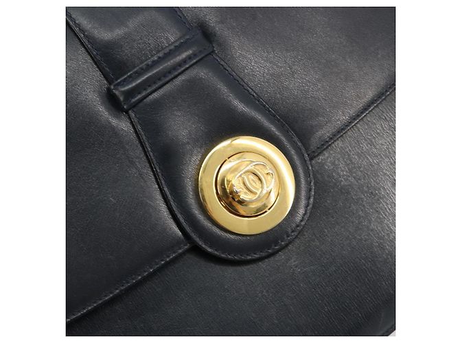 GUCCI Hand Bag Leather Navy Gold - view 17