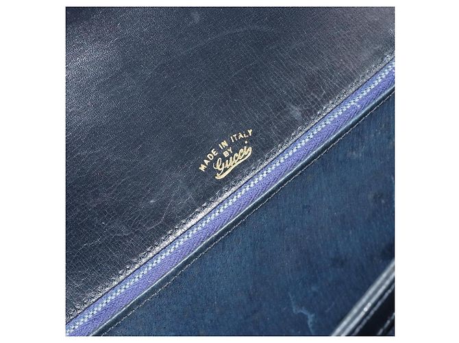GUCCI Hand Bag Leather Navy Gold - view 18