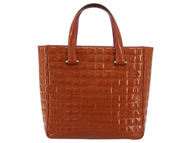 CHANEL Choco Bar Hand Bag Patent leather Orange Gold CC - vista 13