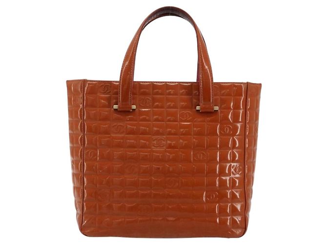 CHANEL Choco Bar Hand Bag Patent leather Orange Gold CC - vista 2
