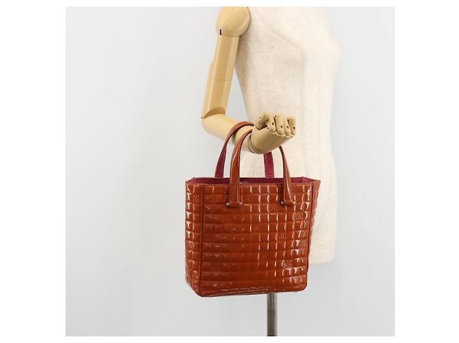 CHANEL Choco Bar Hand Bag Patent leather Orange Gold CC - vista 21