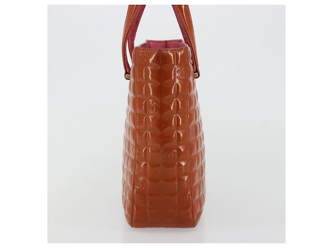CHANEL Choco Bar Hand Bag Patent leather Orange Gold CC - vista 3