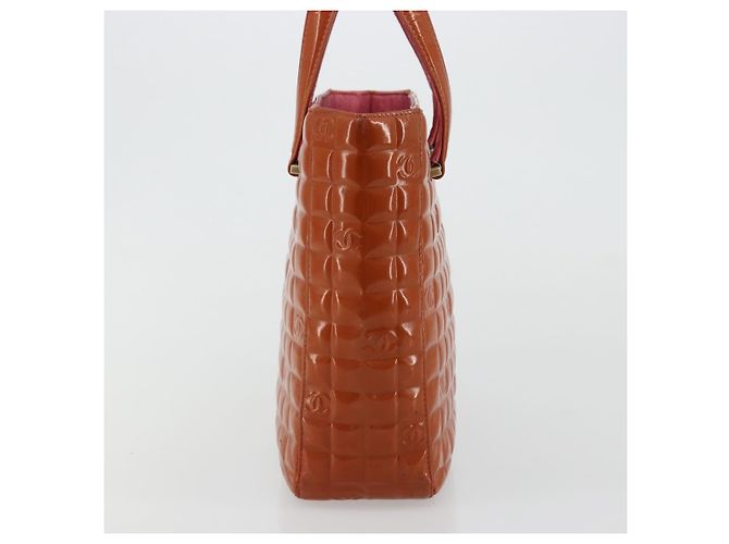 CHANEL Choco Bar Hand Bag Patent leather Orange Gold CC - vista 4