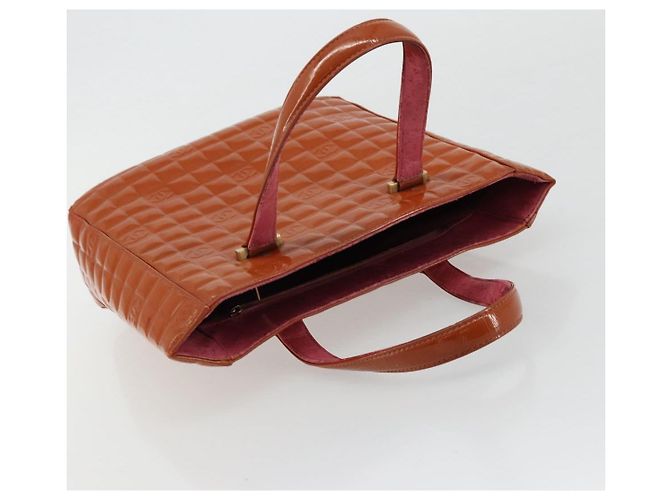 CHANEL Choco Bar Hand Bag Patent leather Orange Gold CC - vista 6